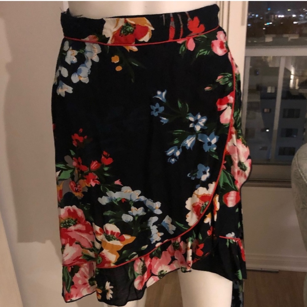 Free People | Charlotte Wrap Black Mini Skirt in Dark Floral, small NWT